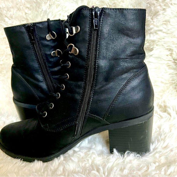 White Mountain Dorian Black Lace Up Side zip Heeled Combat Boots Sz 9.5 - Picture 6 of 11